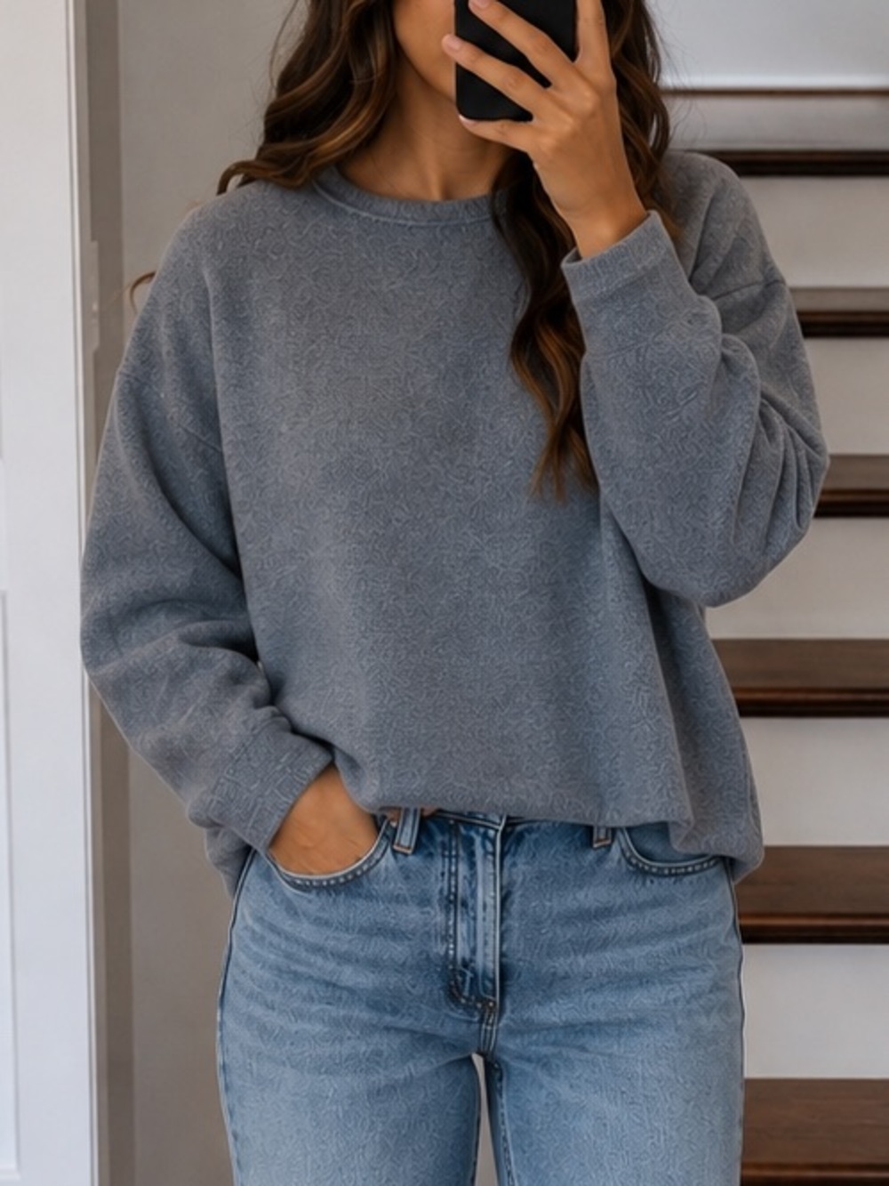 Eileen Fisher Blue Gray Cozy Crewneck Sweater – Size 1